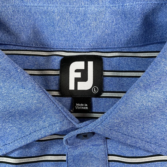 Footjoy Men Lg Shirt Blue Black Stripe Polo Short Sleeve Golf Casual Performance - Picture 4 of 15
